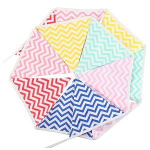 Chevron Reusable Banner Bunting Flags Party Decor Pastel Rainbow